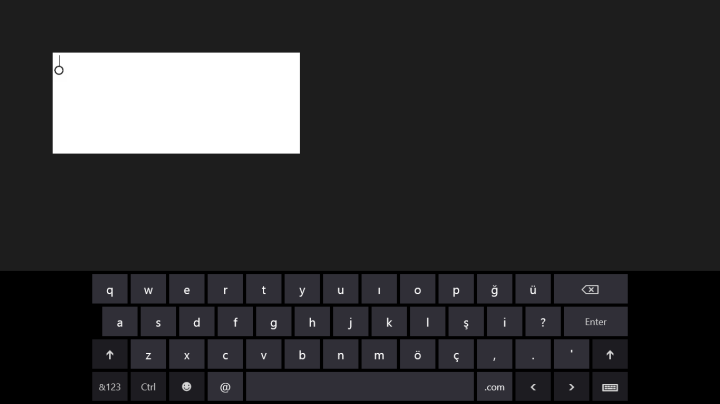 The default touch keyboard when InputScope is set to EmailSmtpAddress (notice the @ symbol added near Space).